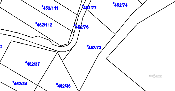 Parcela st. 452/73 v KÚ Úhřetice, Katastrální mapa