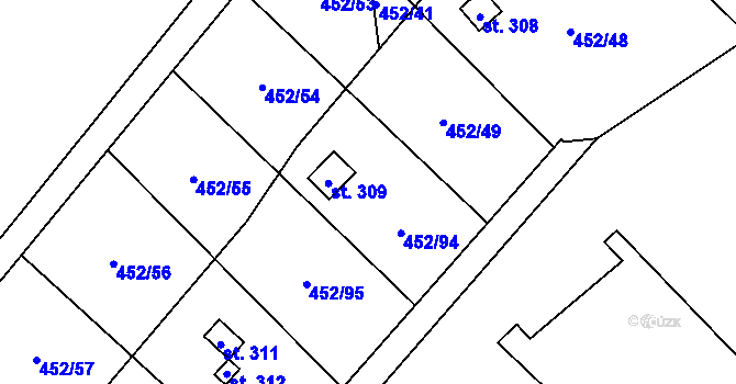 Parcela st. 452/94 v KÚ Úhřetice, Katastrální mapa