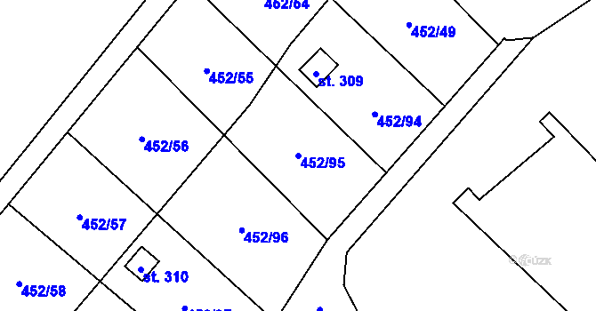 Parcela st. 452/95 v KÚ Úhřetice, Katastrální mapa