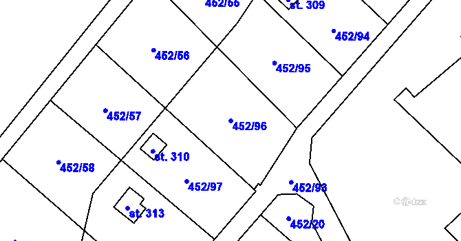 Parcela st. 452/96 v KÚ Úhřetice, Katastrální mapa