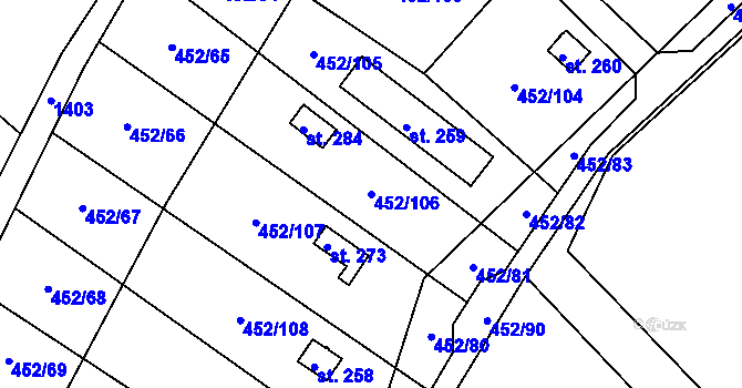 Parcela st. 452/106 v KÚ Úhřetice, Katastrální mapa
