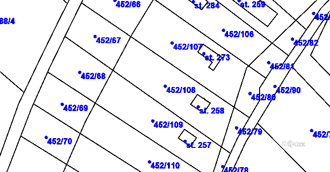 Parcela st. 452/108 v KÚ Úhřetice, Katastrální mapa