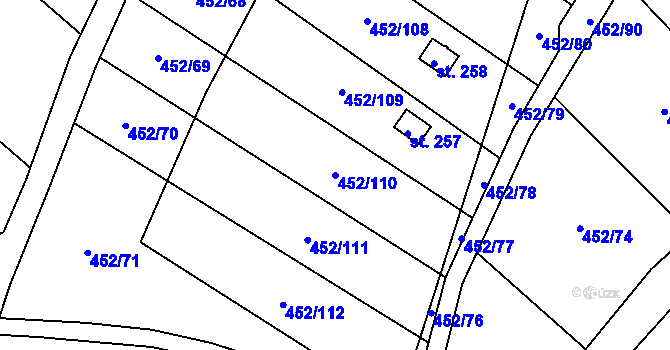 Parcela st. 452/110 v KÚ Úhřetice, Katastrální mapa