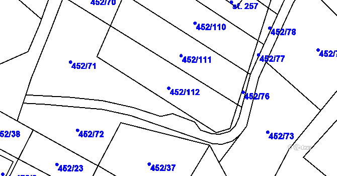 Parcela st. 452/112 v KÚ Úhřetice, Katastrální mapa