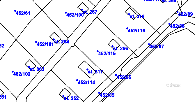 Parcela st. 452/115 v KÚ Úhřetice, Katastrální mapa