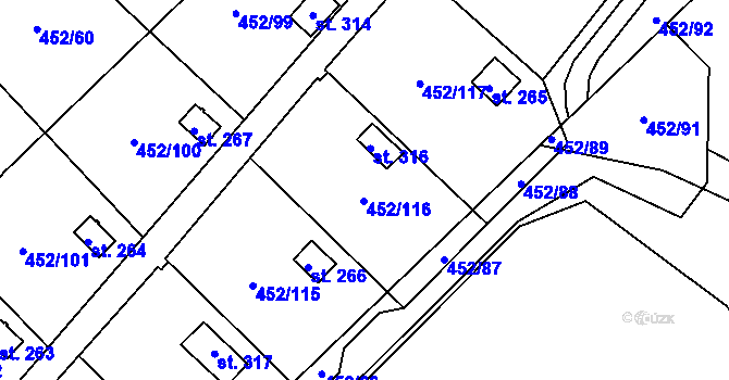 Parcela st. 452/116 v KÚ Úhřetice, Katastrální mapa