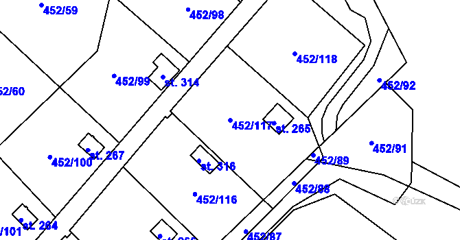 Parcela st. 452/117 v KÚ Úhřetice, Katastrální mapa