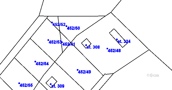 Parcela st. 308 v KÚ Úhřetice, Katastrální mapa