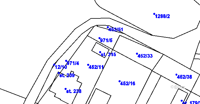 Parcela st. 315 v KÚ Úhřetice, Katastrální mapa