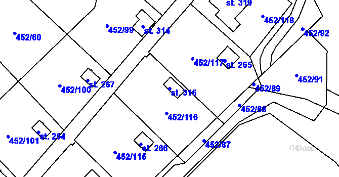 Parcela st. 316 v KÚ Úhřetice, Katastrální mapa