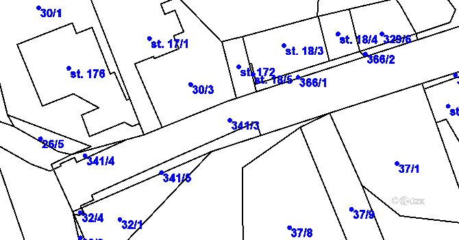 Parcela st. 341/3 v KÚ Úhřetická Lhota, Katastrální mapa