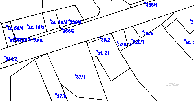 Parcela st. 21 v KÚ Úhřetická Lhota, Katastrální mapa