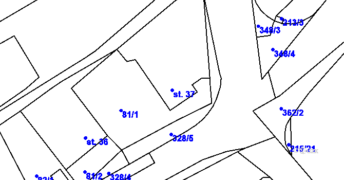 Parcela st. 37 v KÚ Úhřetická Lhota, Katastrální mapa