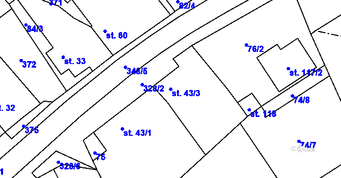 Parcela st. 43/3 v KÚ Úhřetická Lhota, Katastrální mapa