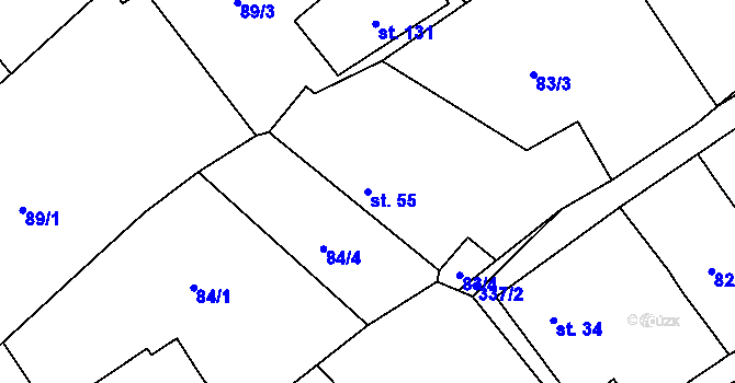 Parcela st. 55 v KÚ Úhřetická Lhota, Katastrální mapa