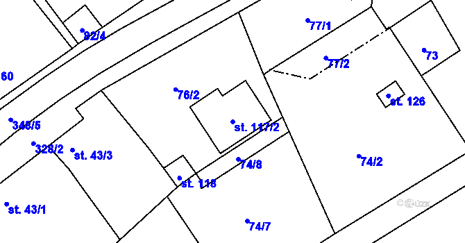Parcela st. 117/2 v KÚ Úhřetická Lhota, Katastrální mapa