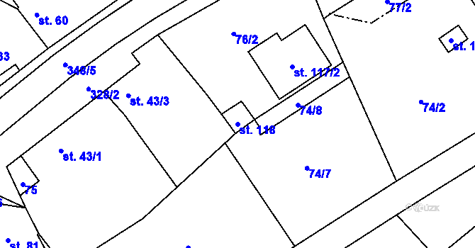 Parcela st. 118 v KÚ Úhřetická Lhota, Katastrální mapa