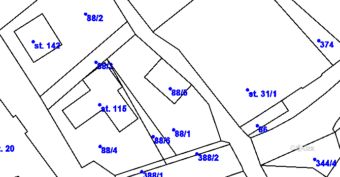 Parcela st. 88/5 v KÚ Úhřetická Lhota, Katastrální mapa