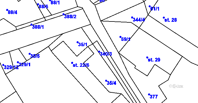 Parcela st. 340/3 v KÚ Úhřetická Lhota, Katastrální mapa