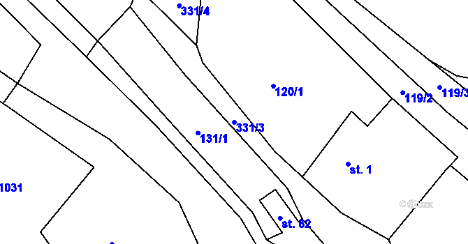 Parcela st. 331/3 v KÚ Úhřetická Lhota, Katastrální mapa