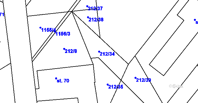 Parcela st. 212/34 v KÚ Úhřetická Lhota, Katastrální mapa