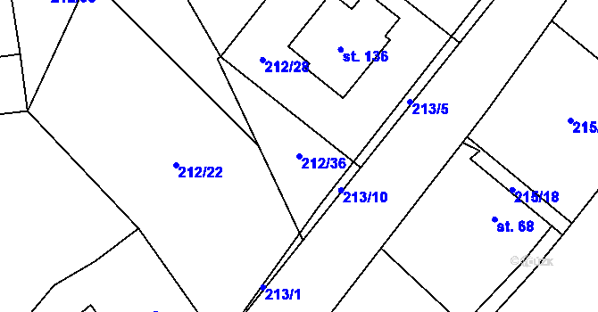Parcela st. 212/36 v KÚ Úhřetická Lhota, Katastrální mapa
