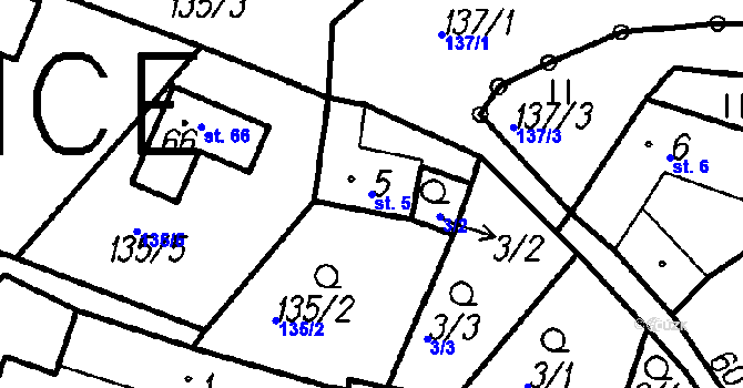 Parcela st. 5 v KÚ Uhřice u Vlachova Březí, Katastrální mapa