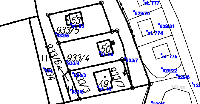 Parcela st. 50 v KÚ Uhřice u Vlachova Březí, Katastrální mapa