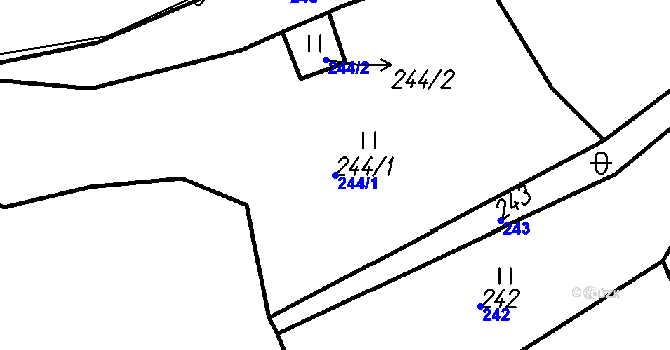 Parcela st. 244/1 v KÚ Uhřice u Vlachova Březí, Katastrální mapa