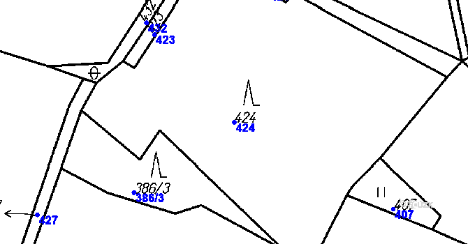 Parcela st. 424 v KÚ Uhřice u Vlachova Březí, Katastrální mapa