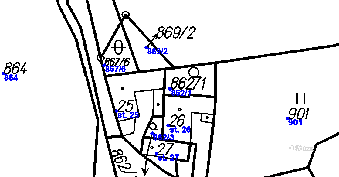 Parcela st. 862/1 v KÚ Uhřice u Vlachova Březí, Katastrální mapa