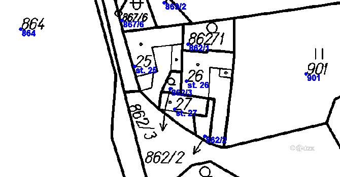 Parcela st. 862/3 v KÚ Uhřice u Vlachova Březí, Katastrální mapa