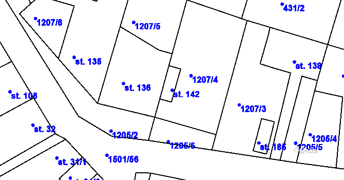 Parcela st. 142 v KÚ Uhřice u Boskovic, Katastrální mapa