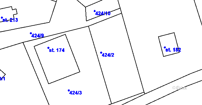 Parcela st. 424/2 v KÚ Uhřice u Boskovic, Katastrální mapa