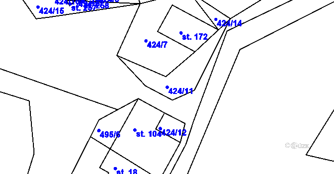 Parcela st. 424/11 v KÚ Uhřice u Boskovic, Katastrální mapa