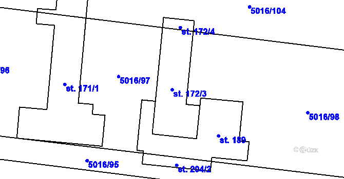 Parcela st. 172/3 v KÚ Prasklice, Katastrální mapa