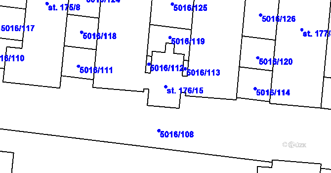 Parcela st. 176/15 v KÚ Prasklice, Katastrální mapa