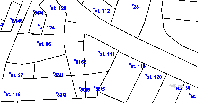 Parcela st. 111 v KÚ Prasklice, Katastrální mapa