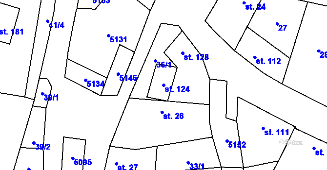 Parcela st. 124 v KÚ Prasklice, Katastrální mapa