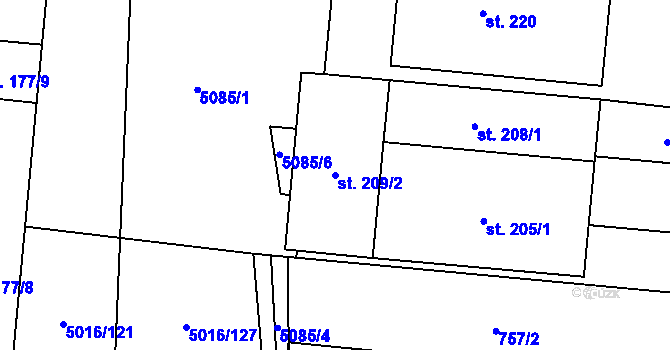 Parcela st. 209/2 v KÚ Prasklice, Katastrální mapa