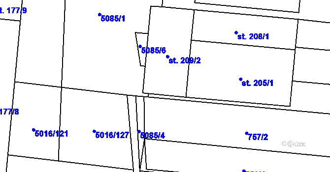 Parcela st. 209/3 v KÚ Prasklice, Katastrální mapa