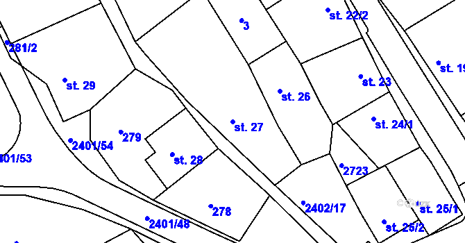 Parcela st. 27 v KÚ Uhřice u Kyjova, Katastrální mapa