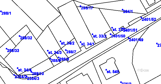 Parcela st. 34/1 v KÚ Uhřice u Kyjova, Katastrální mapa