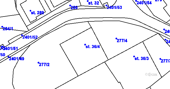 Parcela st. 36/4 v KÚ Uhřice u Kyjova, Katastrální mapa