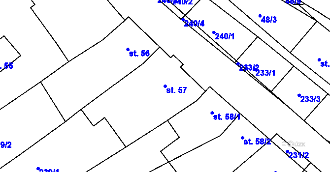 Parcela st. 57 v KÚ Uhřice u Kyjova, Katastrální mapa