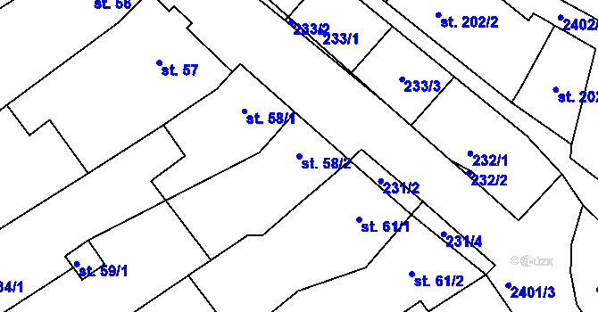 Parcela st. 58/2 v KÚ Uhřice u Kyjova, Katastrální mapa