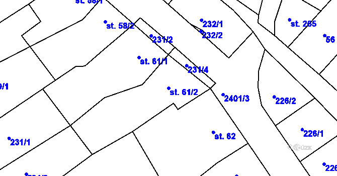Parcela st. 61/2 v KÚ Uhřice u Kyjova, Katastrální mapa