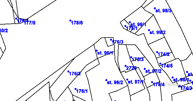 Parcela st. 96/1 v KÚ Uhřice u Kyjova, Katastrální mapa