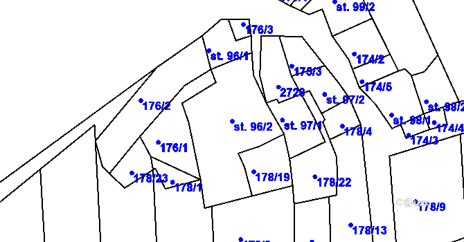 Parcela st. 96/2 v KÚ Uhřice u Kyjova, Katastrální mapa