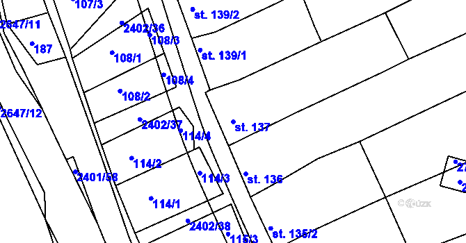 Parcela st. 137 v KÚ Uhřice u Kyjova, Katastrální mapa